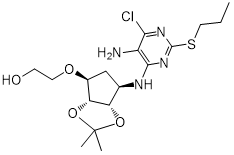 2-(3aR,4S,6R,6aS)-6-(5-胺基-6-氯-2-丙硫基-4-嘧啶基)氨基四氢-2,2-二甲基-4H-环戊烯并-1,3-二氧杂环戊烷-4-基]氧]-乙醇
